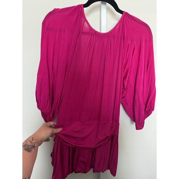 Vtg Bebe Faux Wrap Tie Blouse Flouncy, Slinky Top Magenta Size Large Y2K - Picture 7 of 10